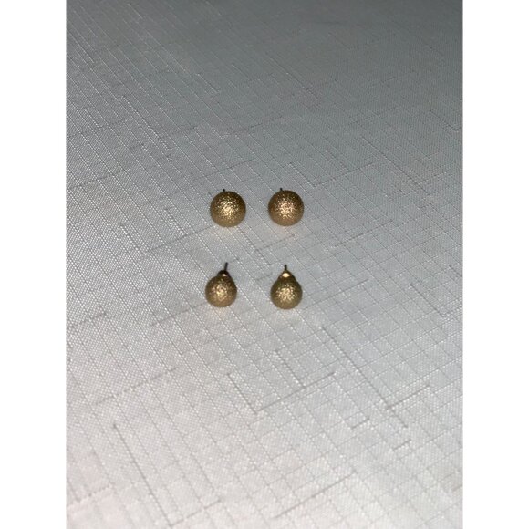 Gold Textured Ball Stud Earrings Jewelry Set Of 2 Pairs For Women & Girls - Picture 2 of 3